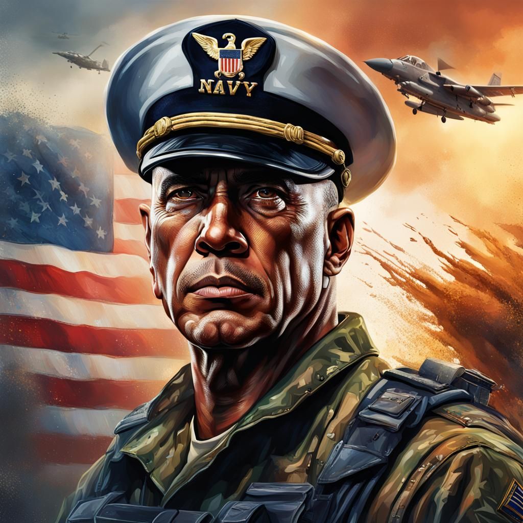 Detailed US Navy Man Portrait in Splash Art Style
