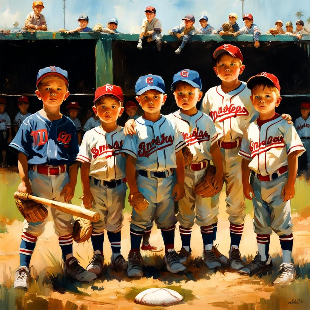 Toddler Baseball Team: Matte Painting Fine Art