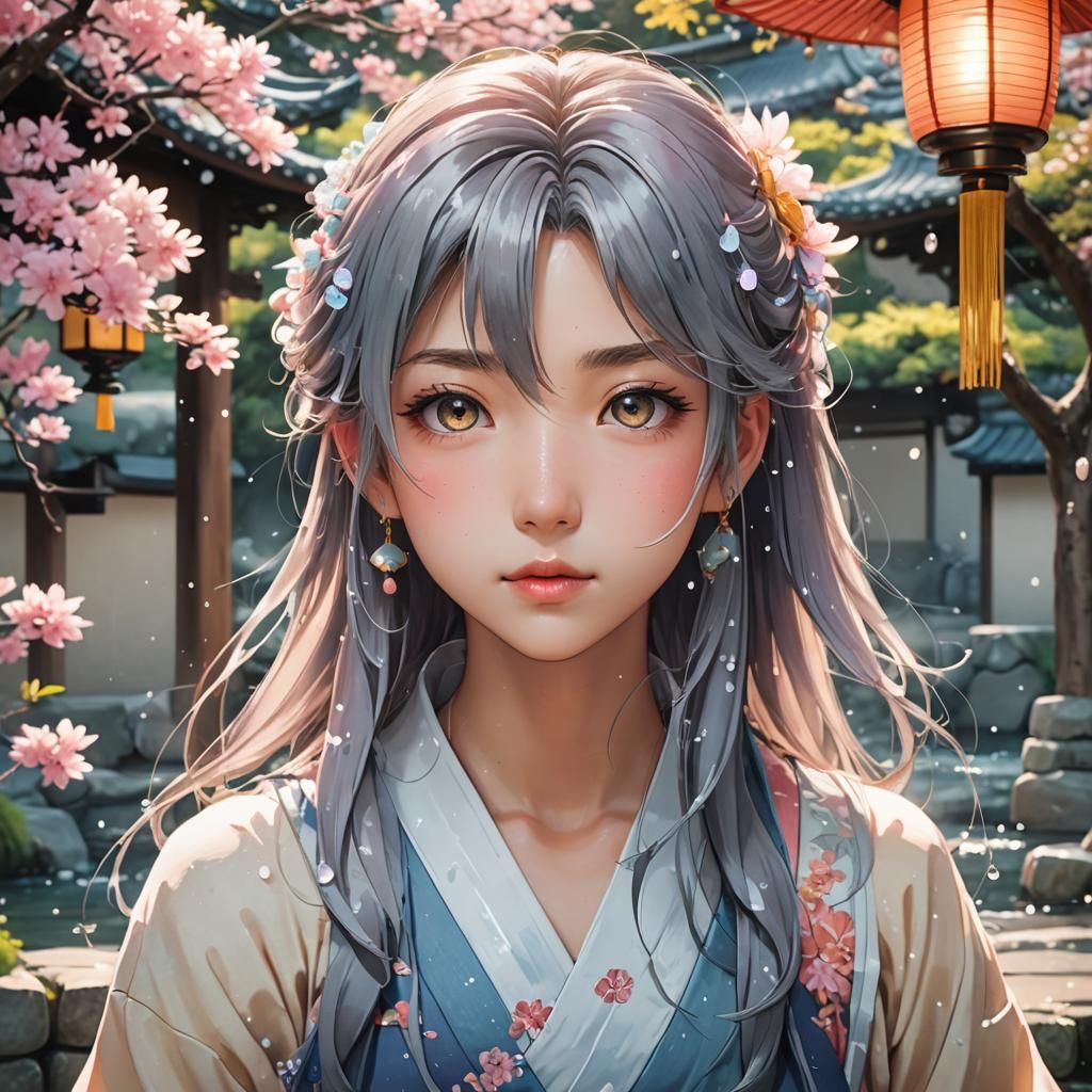 Vibrant Anime Character Drinking Mizu in Manga Style