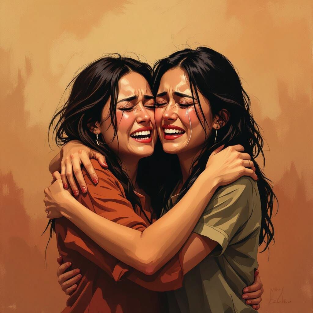 Heartfelt Hug in Expressive Digital Painting Style