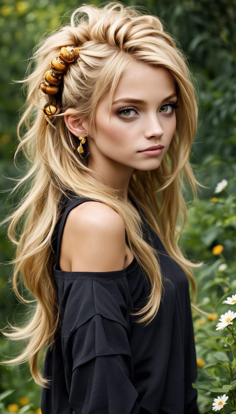 Cyberpunk Goddess with Honey-Blonde Hair