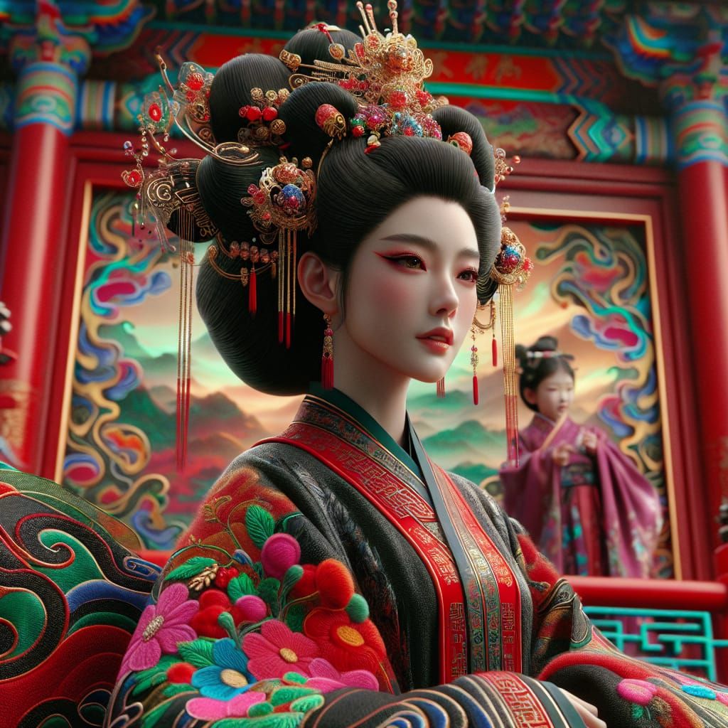 Majestic Ming Dynasty Taoist Goddess with Fertility Symbolis...