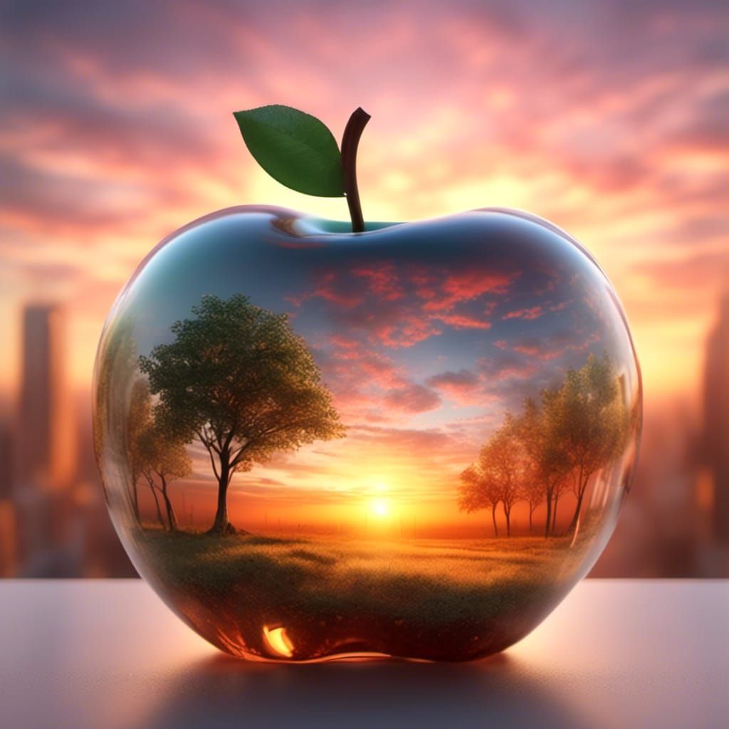 Translucent Glass Apple: Sunset Inside