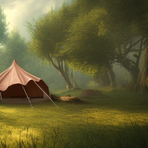 Fantastical Tent in Forest: Detailed Matte Painting
