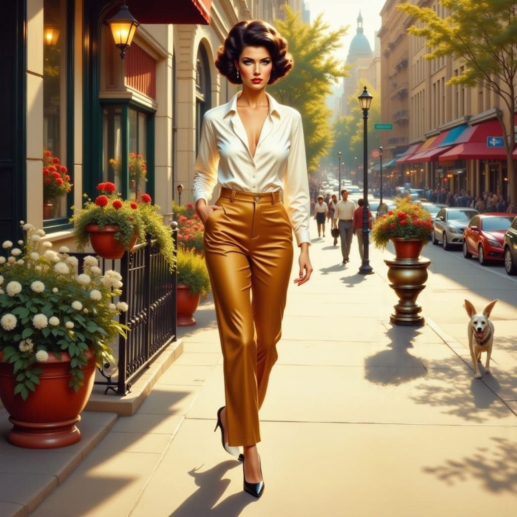 1950s Pulp Style Woman on City Stroll