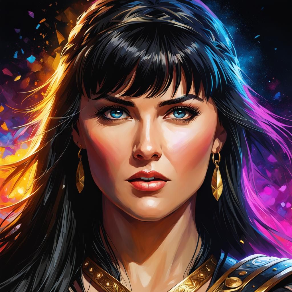Xena Portrait in Hyperdetailed Black Light Art