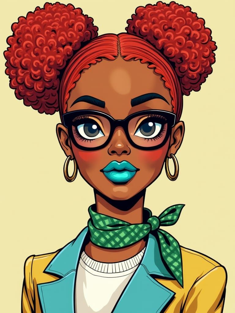 Pop Art Portrait: Woman with Red Hair and Bold Style