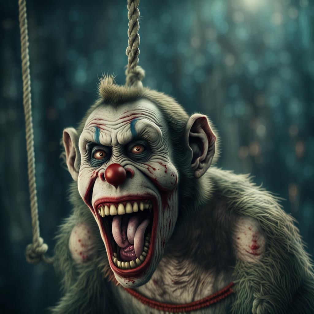 Zombie Monkey Monster Clown Hanging by Rope