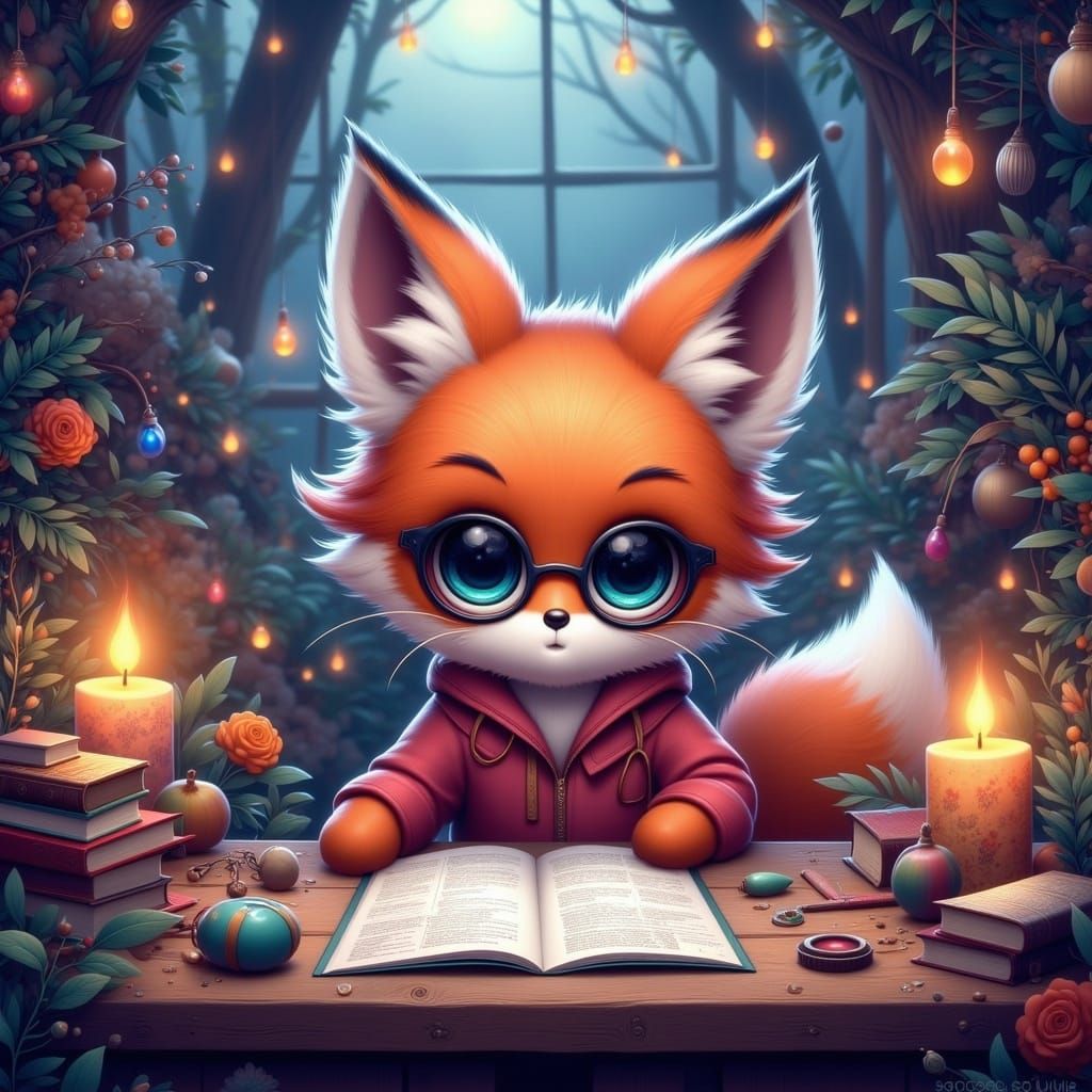 Chibi Fox Exam in Dreamlike Kawaii Style