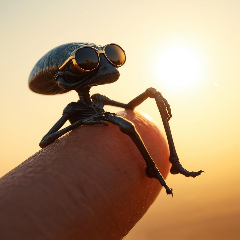 Surreal Alien Relaxing in Golden Hour Light
