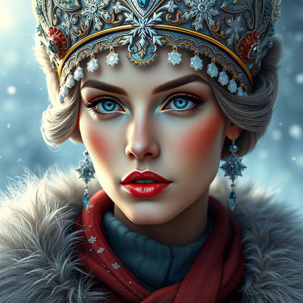 Icy Queen Portrait in Art Nouveau Style