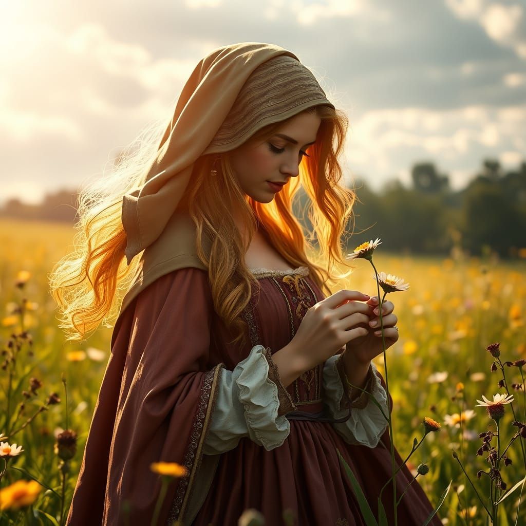 A 15th-Century Princess in a Vibrant Renaissance Meadow