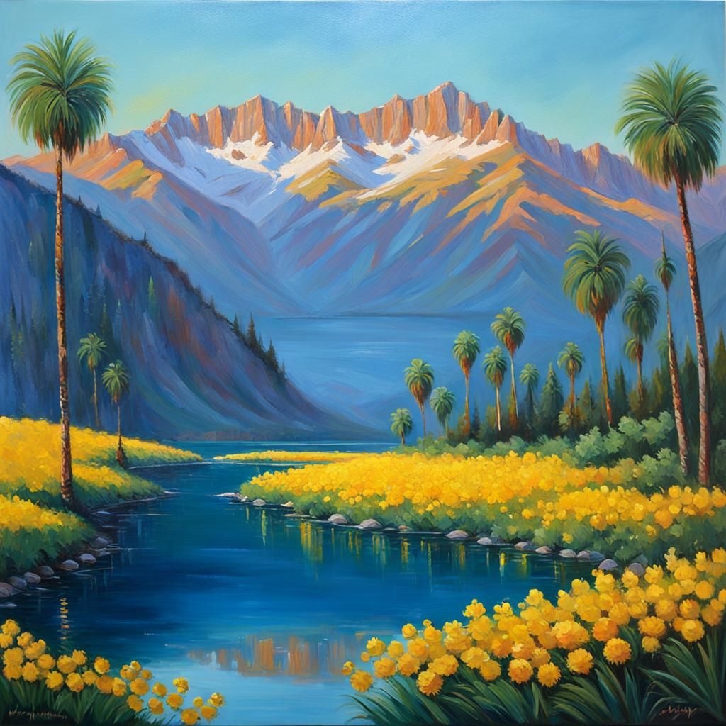Colorful Sunrise Over Mountains: An Oil Painting