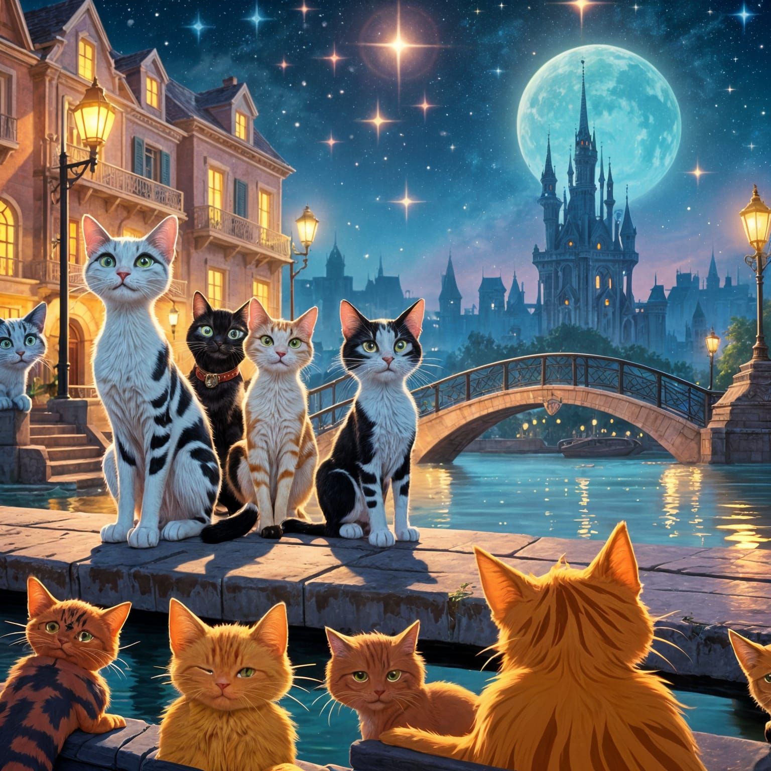 Cats' Jazz Harmony at Night, Disney Animation Style