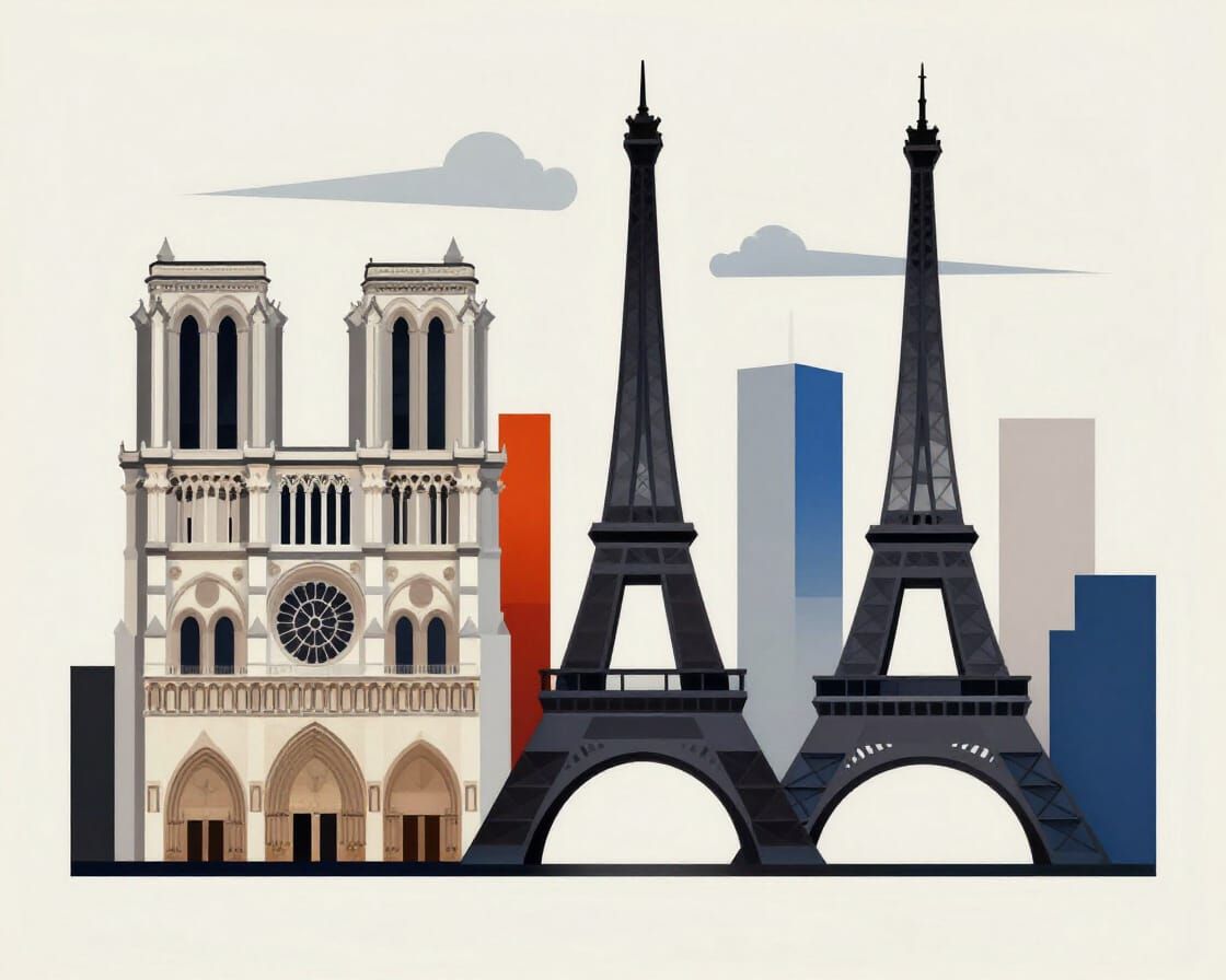 Geometric Paris Skyline in Bauhaus Style