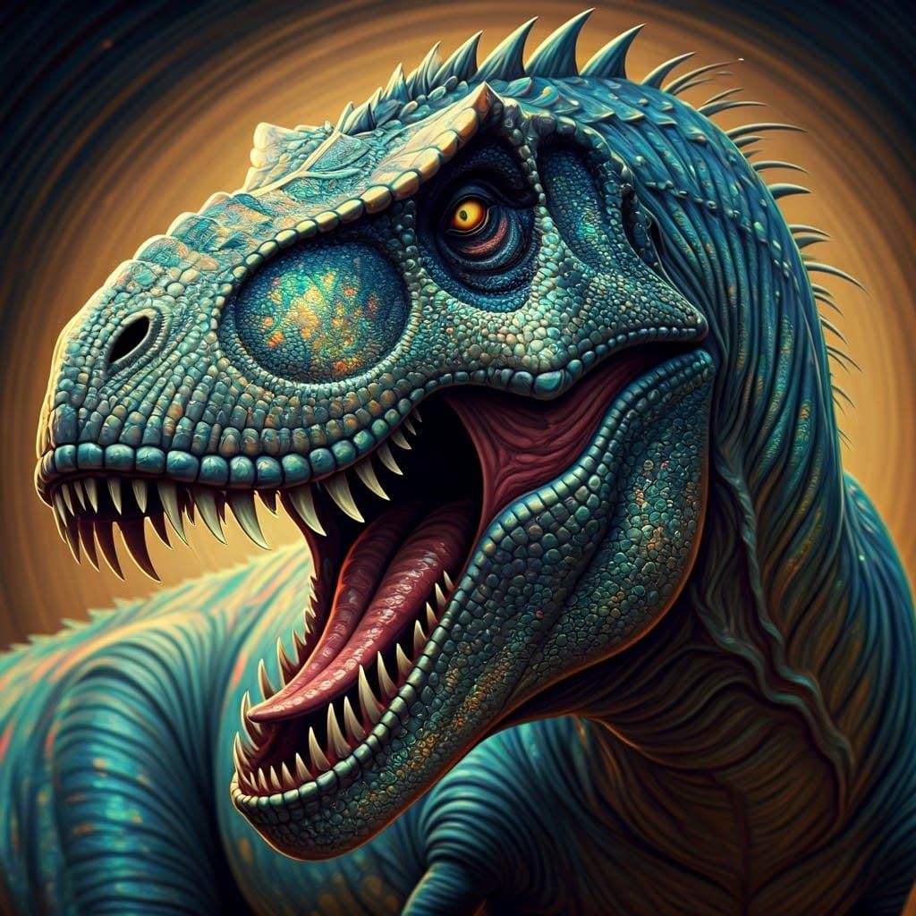 Opal-Skinned T-Rex in Abstract Expressionism Style