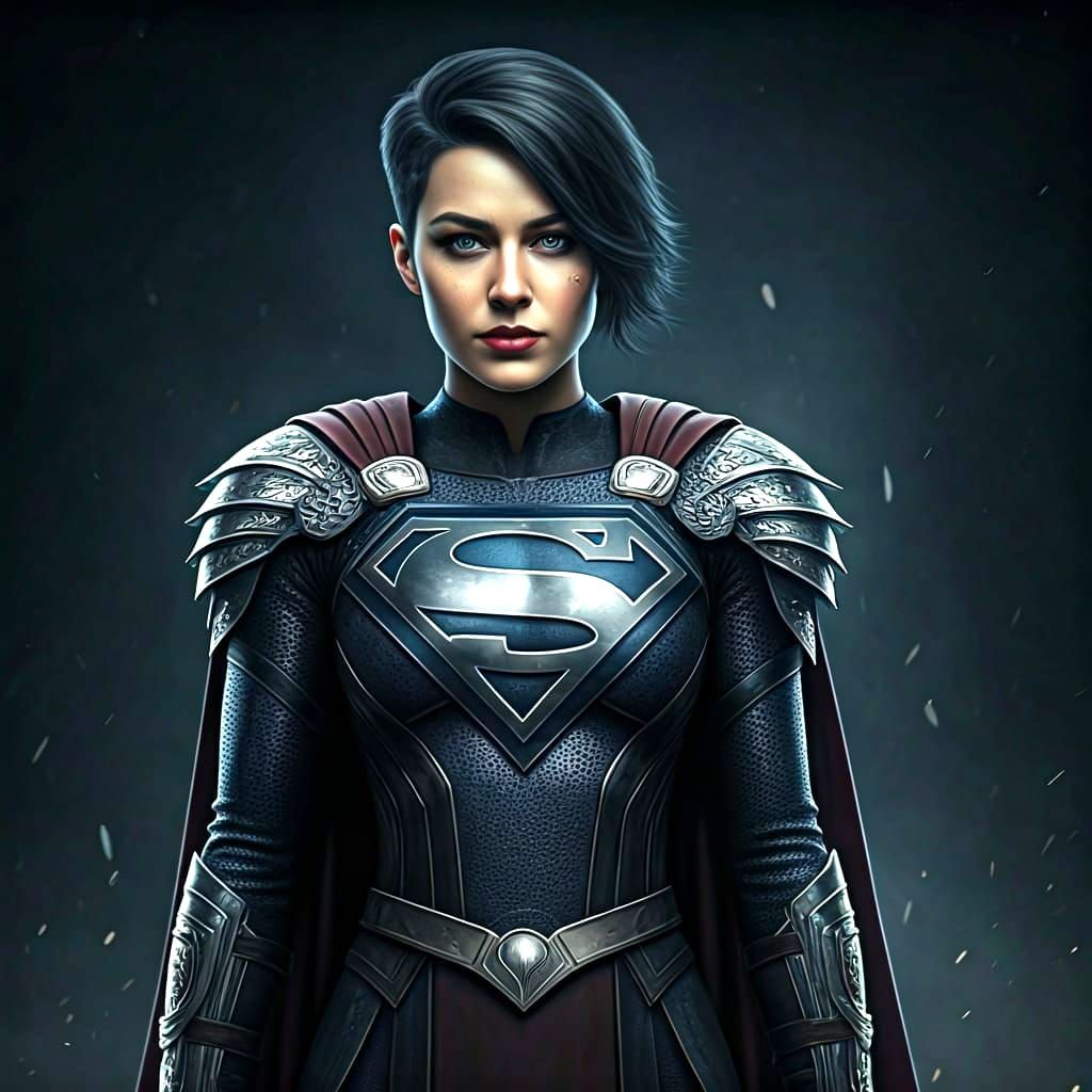 Gothic Supergirl in Viking Armor, Hyperrealistic Style