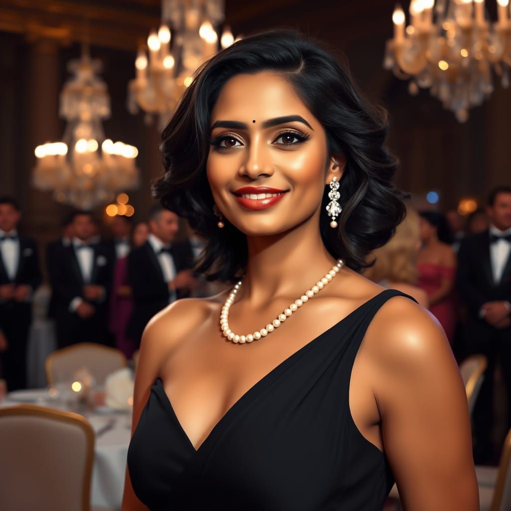 Elegant Indian Woman at Gala in Photo-Realistic Style