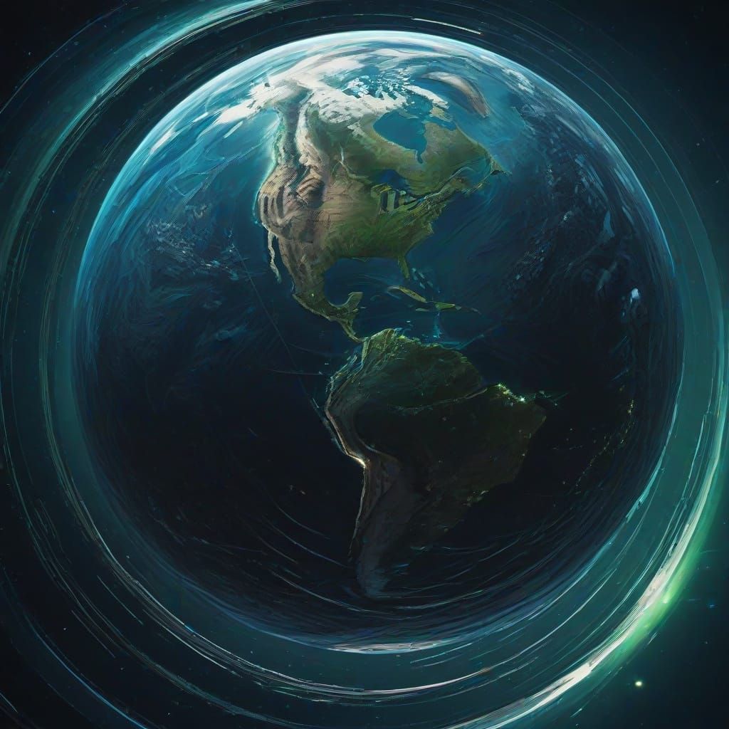 Rayonism Painting of Satellite Orbiting Earth