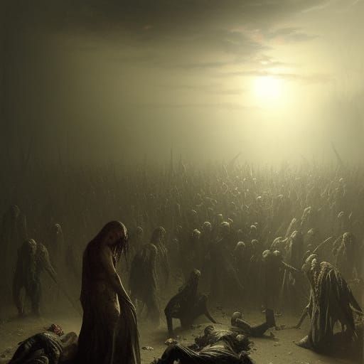 Horrific Zombie Apocalypse in Engraving Style