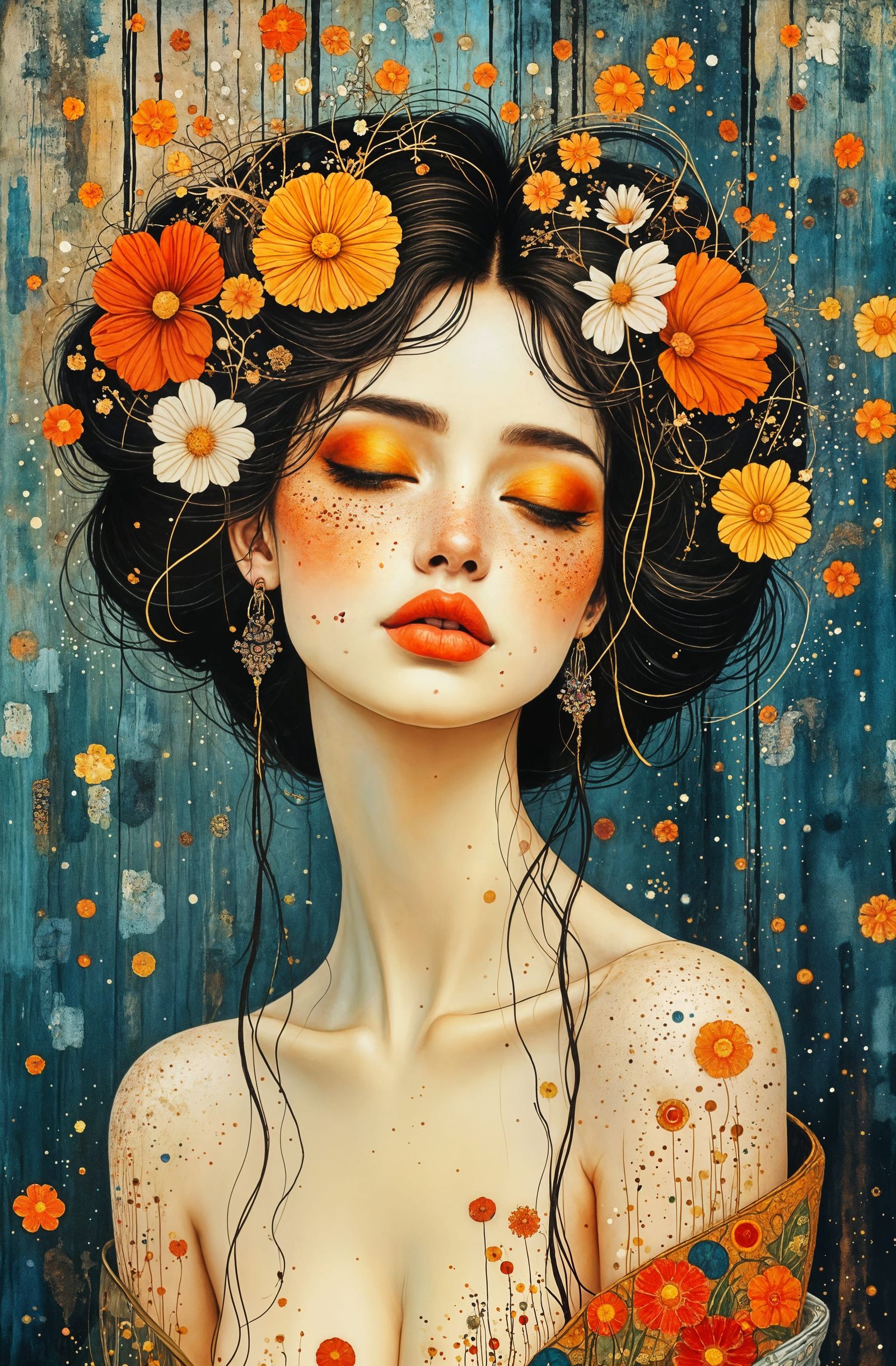 Klimt-Inspired Portrait of a Woman in Watercolor Style