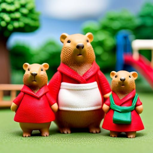 Miniature Capybara Family at a Playground