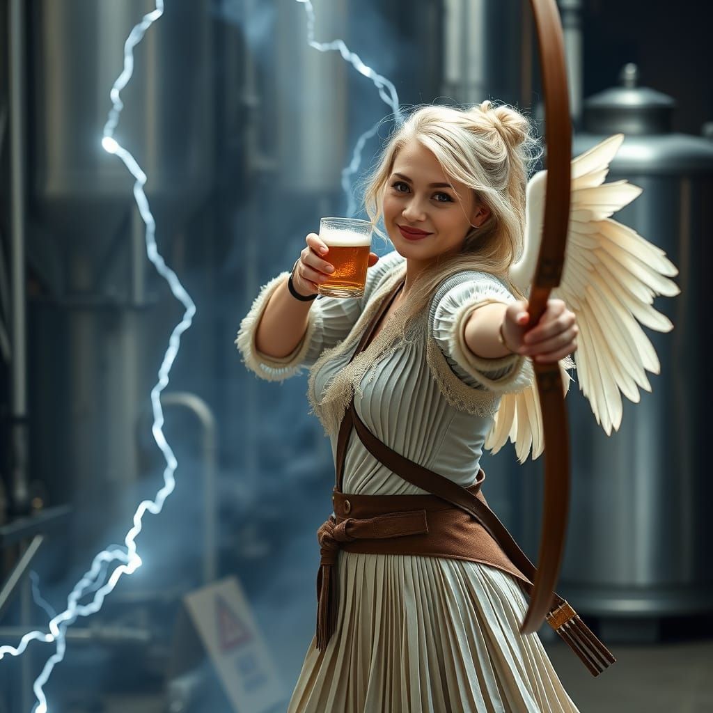 Woman Enjoying Beer at Brewery, Close-Up