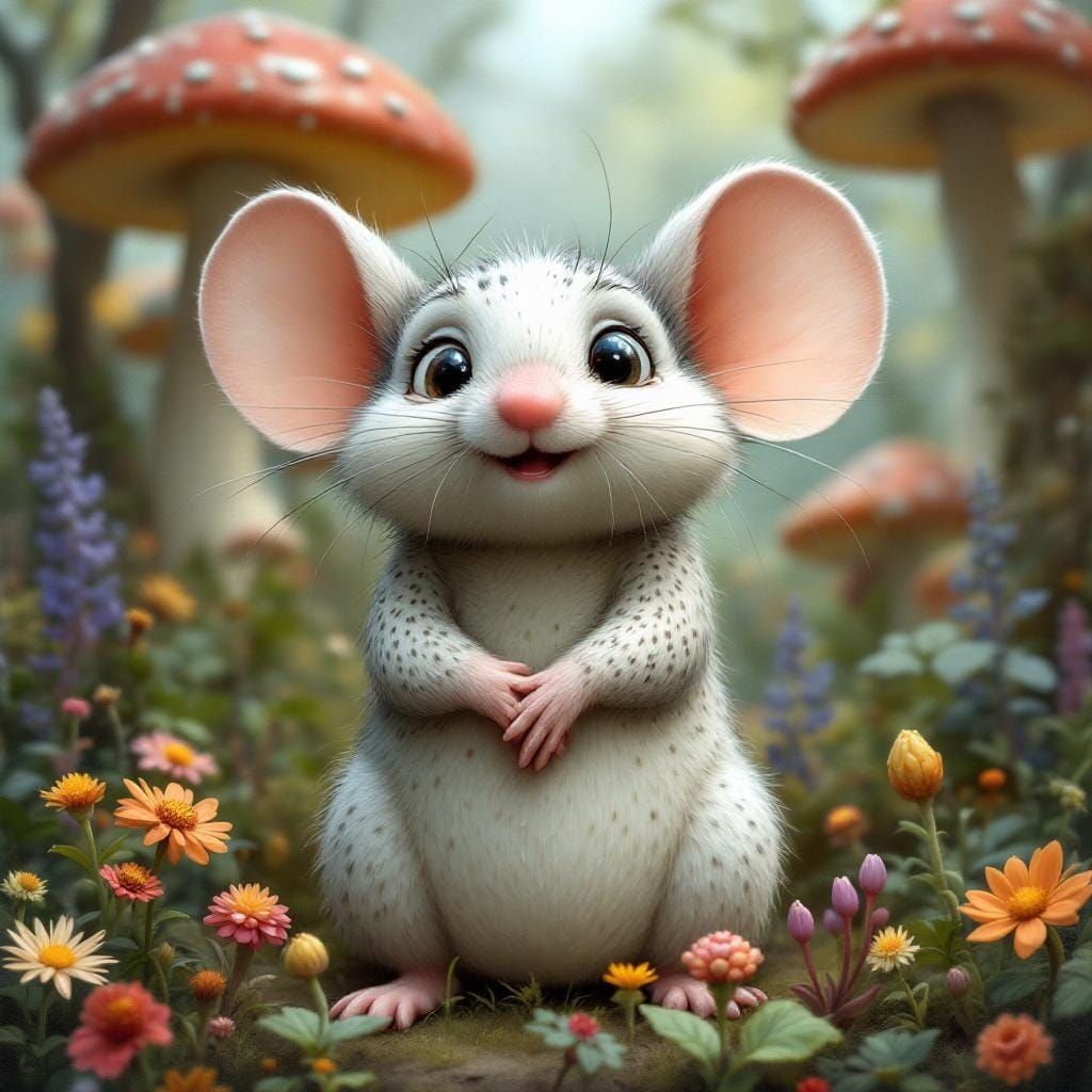 Mouse in Mushroom Grove: Whimsical Storybook Illustration