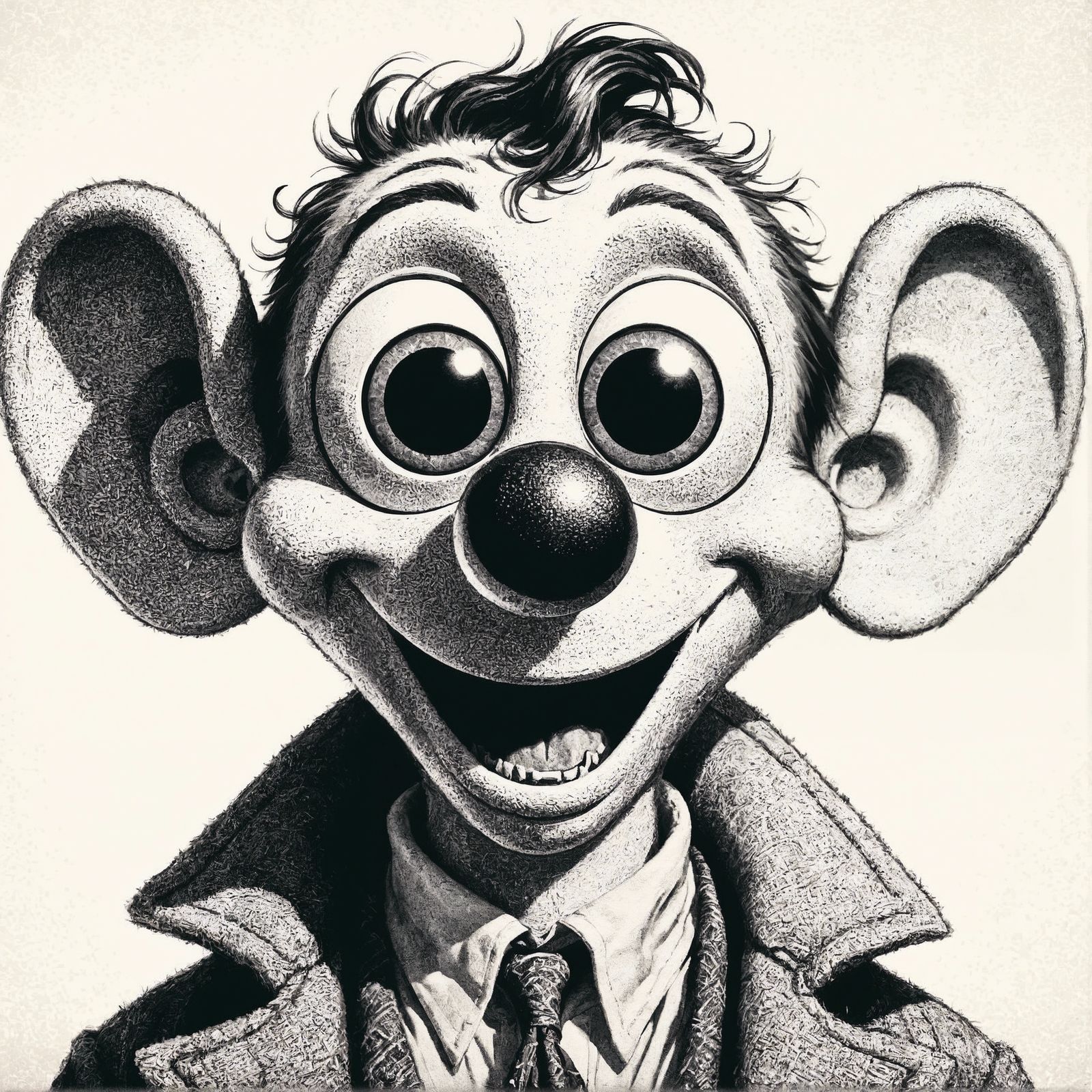 Monochrome Cartoon Character in Early 20th-Century Style