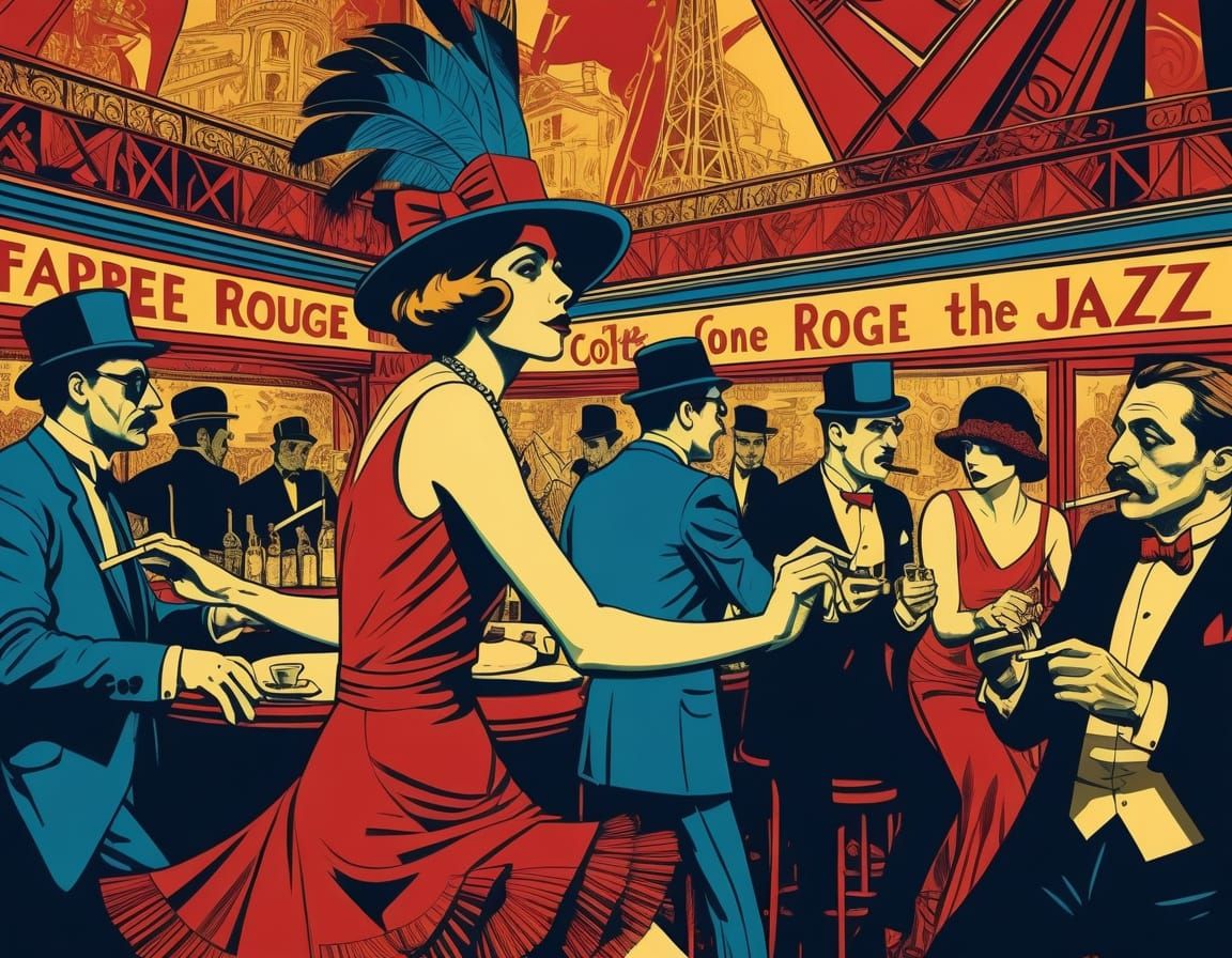 Moulin Rouge Jazz Bash in Surrealist Digital Art Style