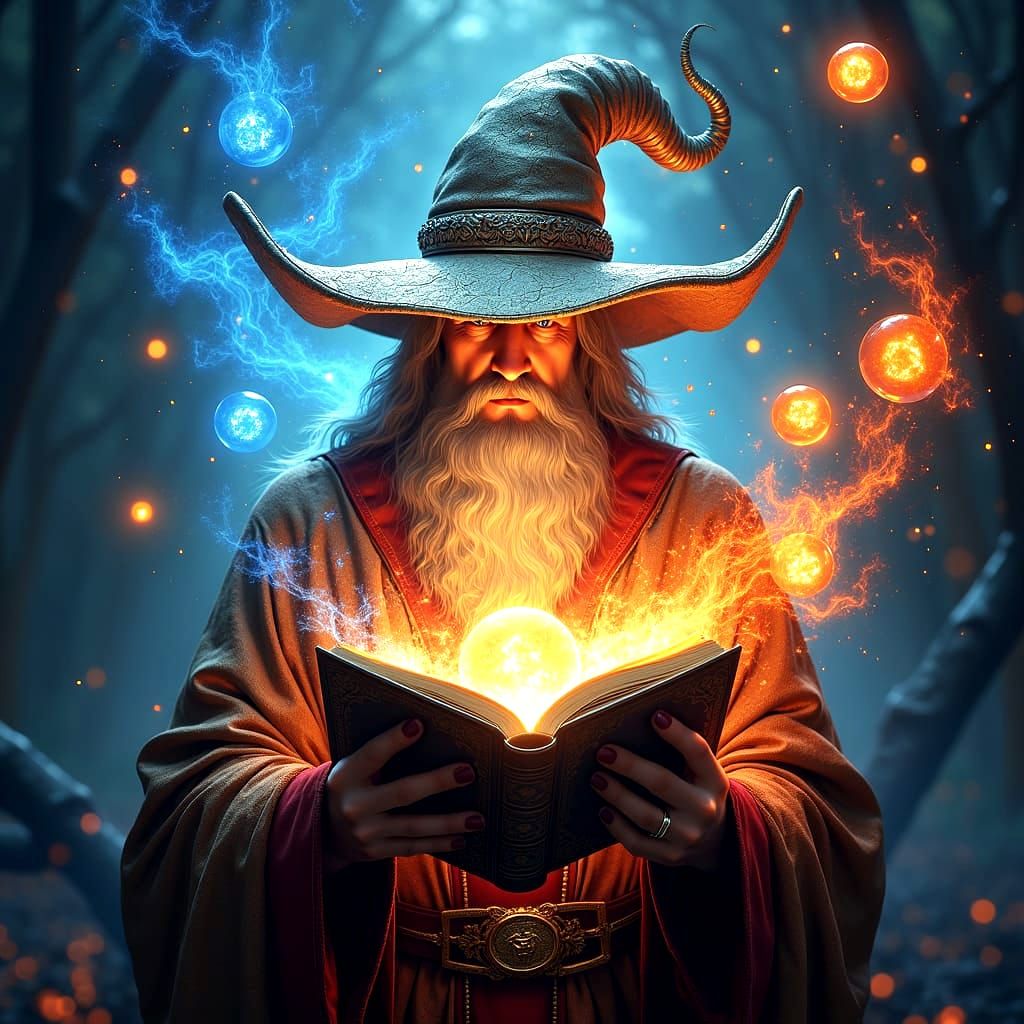 Illuminated Sorcerer with Elemental Magic Balls