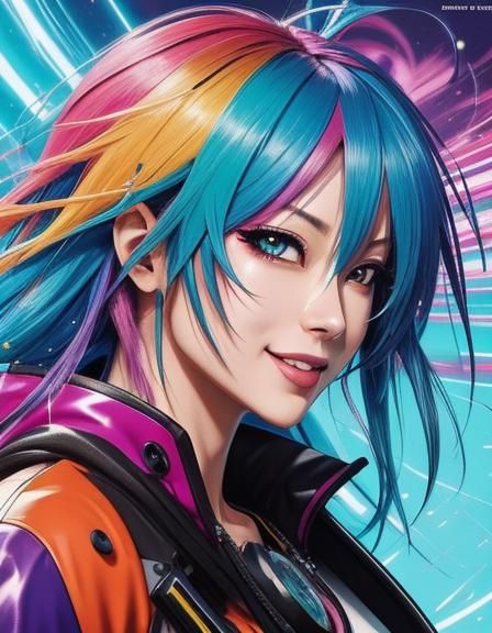 Happy Girl in Anime Style with Vibrant Colors