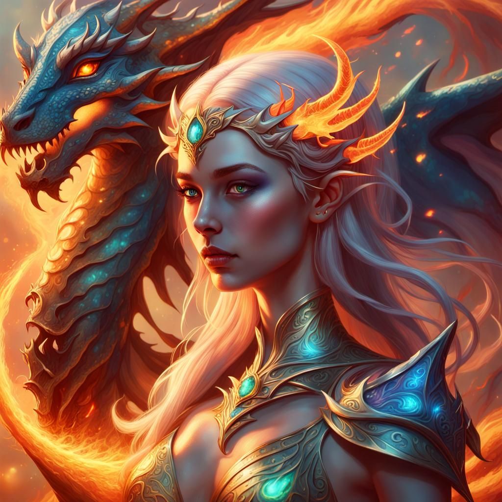 Elven Dragon Princess in Surreal Bioluminescent Concept Art