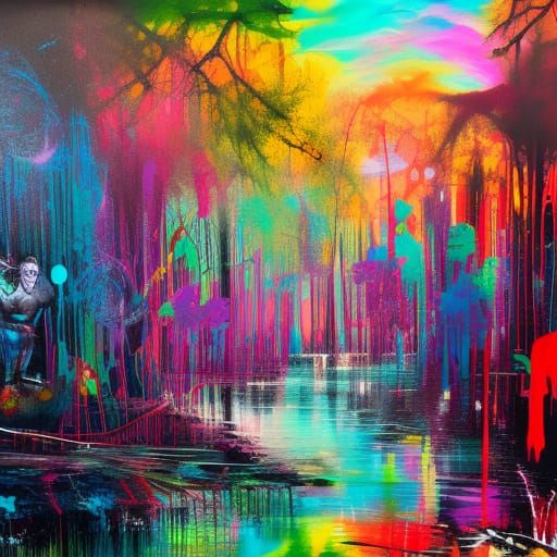 Colorful Graffiti Art of a Fantastic Swamp