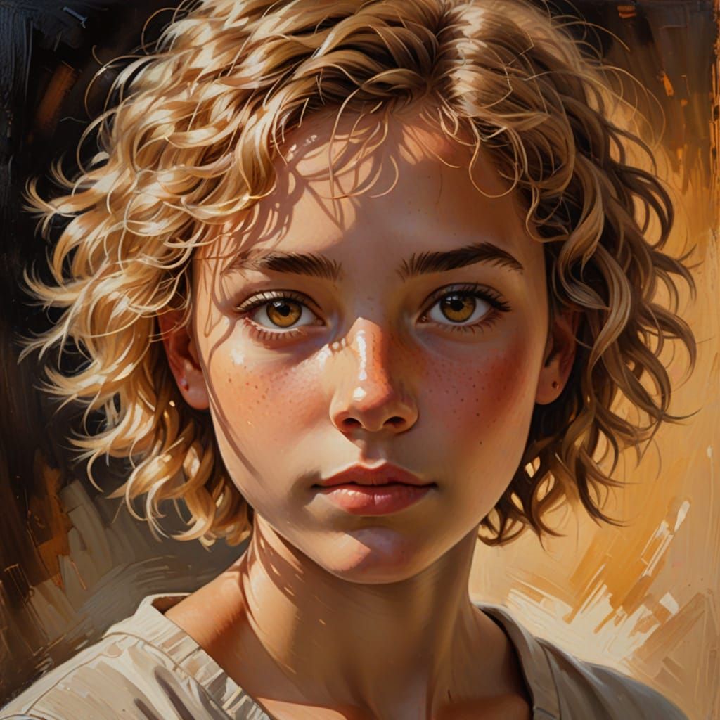 Girl in Soft Light, Warm Colors and Expressive Portrait Styl...