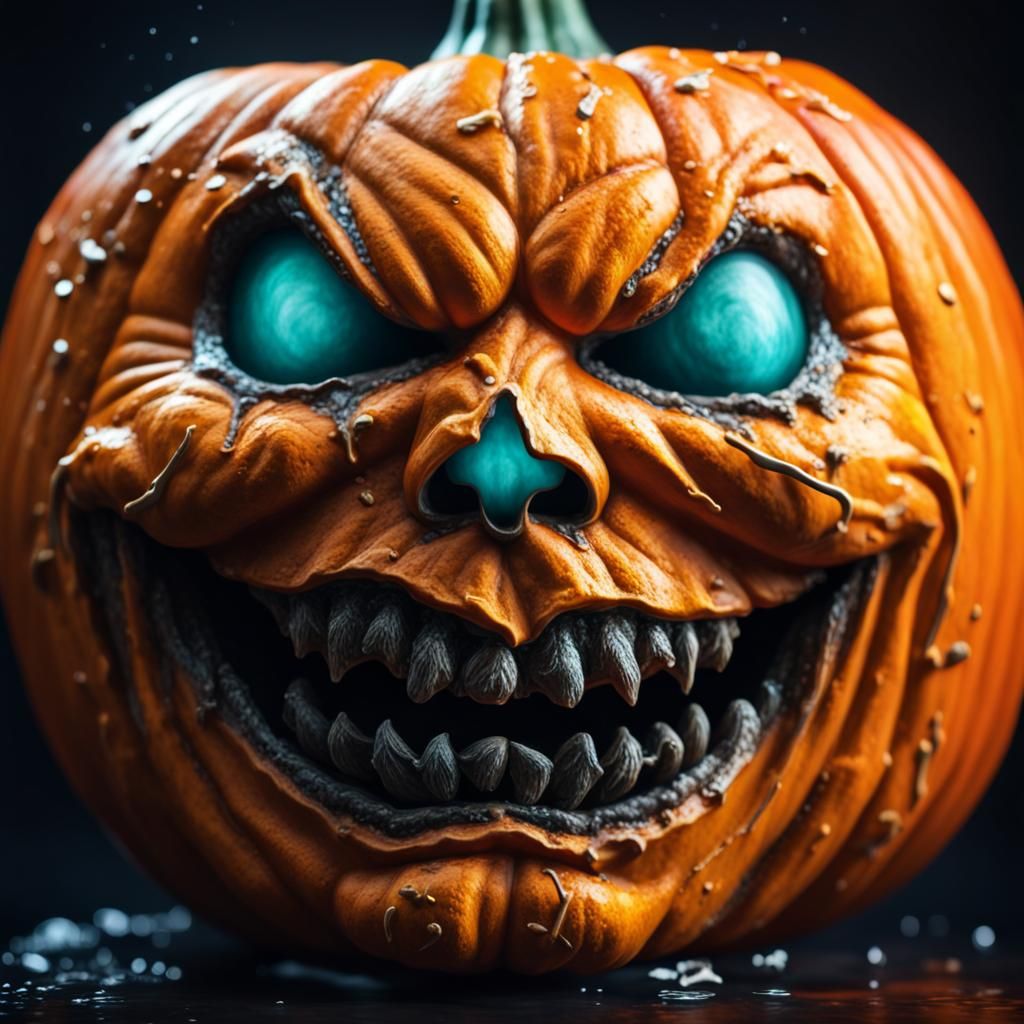 Creepy Halloween Pumpkin in Hyperrealistic Style