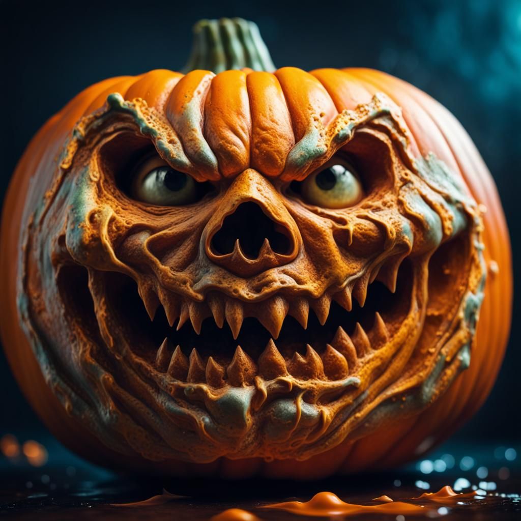 Hyperrealistic Creepy Halloween Pumpkin in Splash Art Style