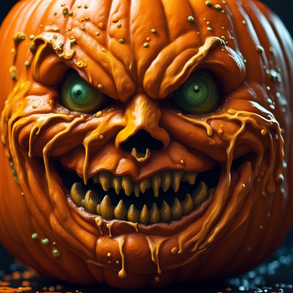 Creepy Halloween Pumpkin in Hyperrealistic Style