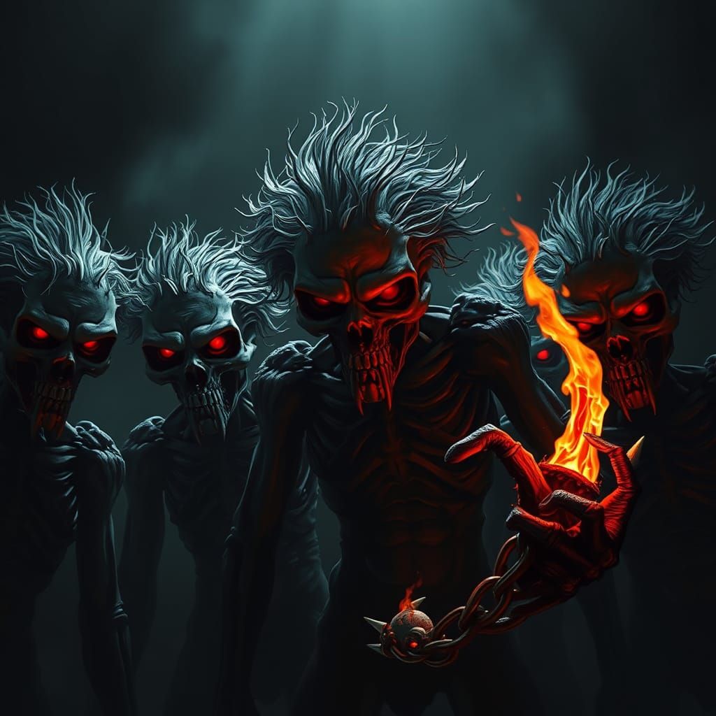 Menacing Undead Skulls in Dark Gothic Horror Scene