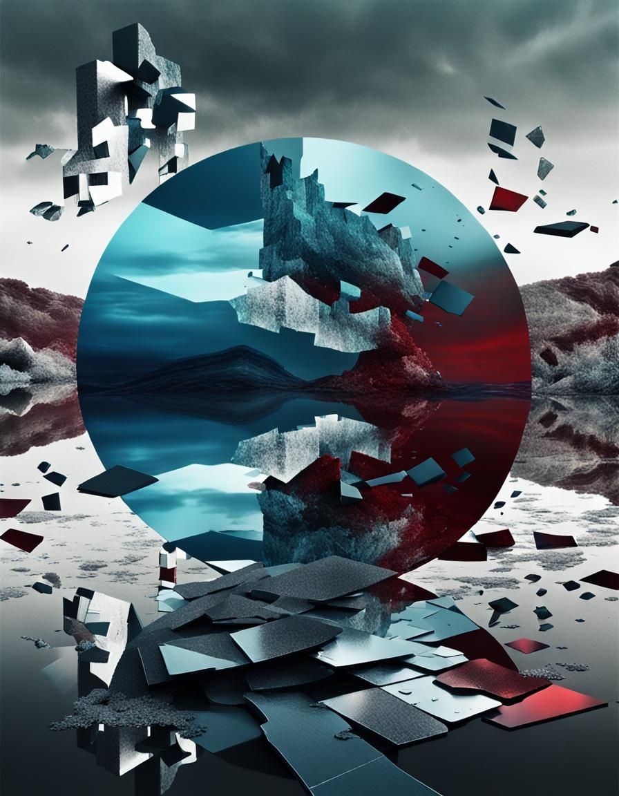 Digital Surrealism: Shattered Dreamscape in Iridescent Color...