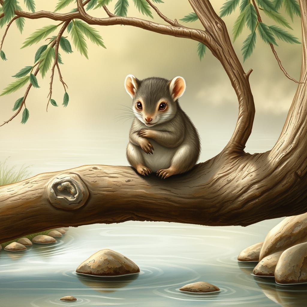 Chubby Monkey on Log, Beatrix Potter Style