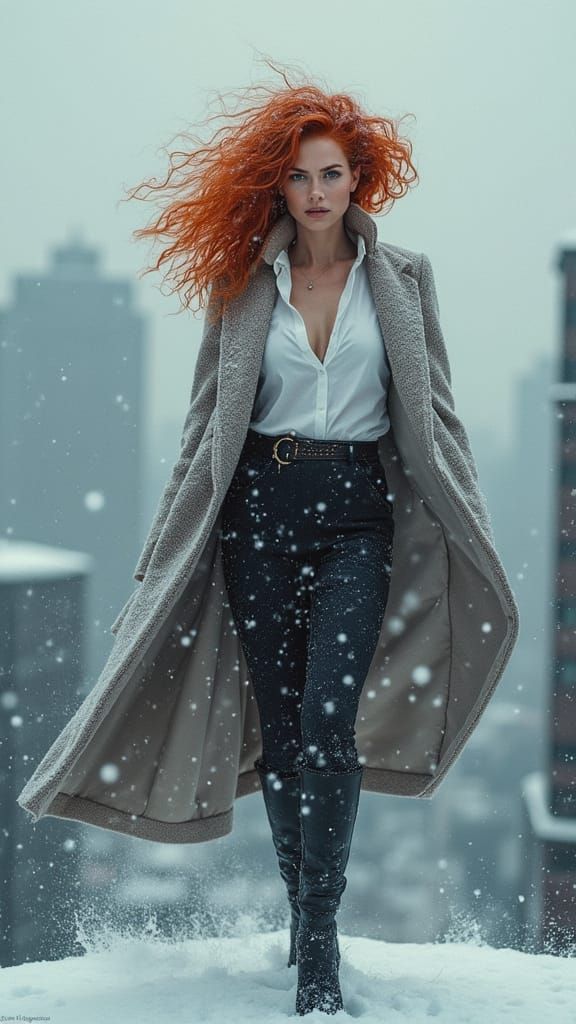 Snow Queen Commands Winter Storm from Rooftop