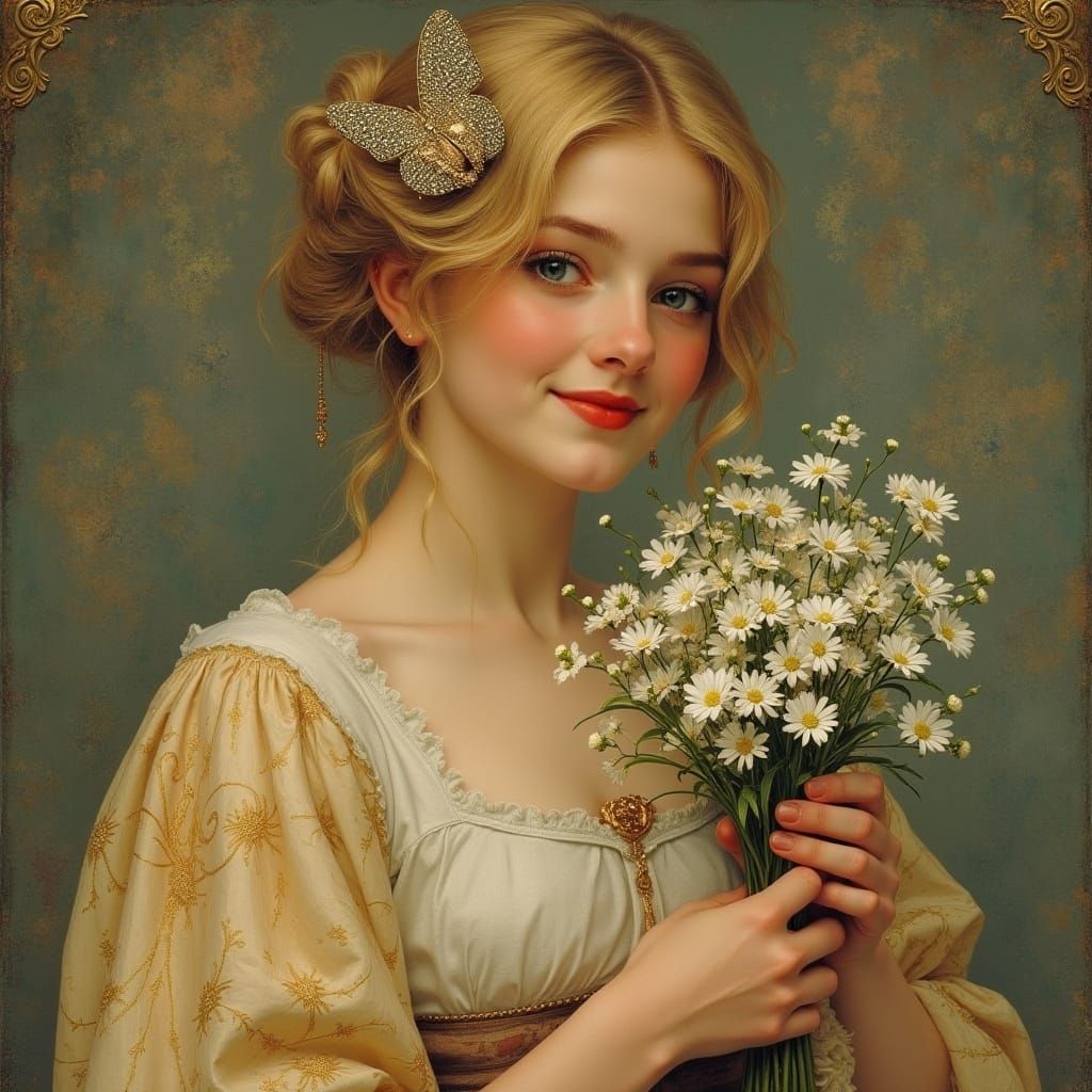 Elegant Woman with Muguet Bouquet in Realistic Art Style