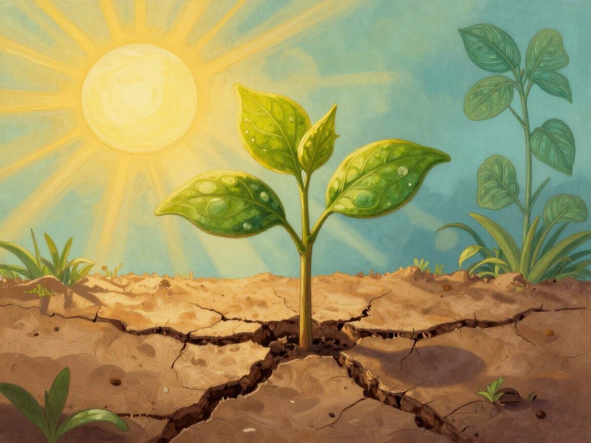 Vibrant Sapling Grows Toward Golden Hour Sun in Illustrative...