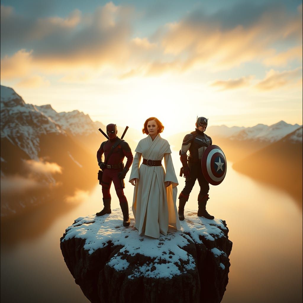 Epic Heroic Scene in Cyberpunk-Style Film Noir with Norwegia...