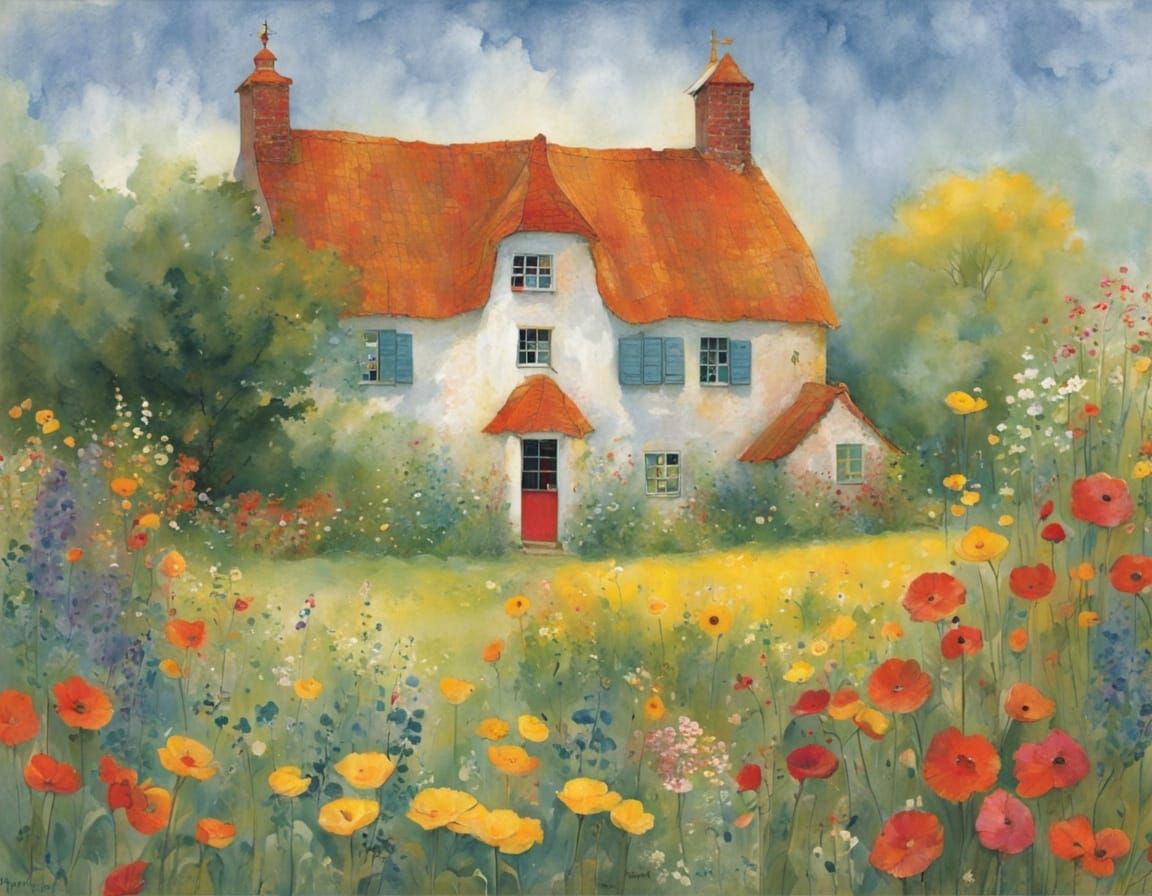 Whimsical Storybook Illustration of a Sweet Home