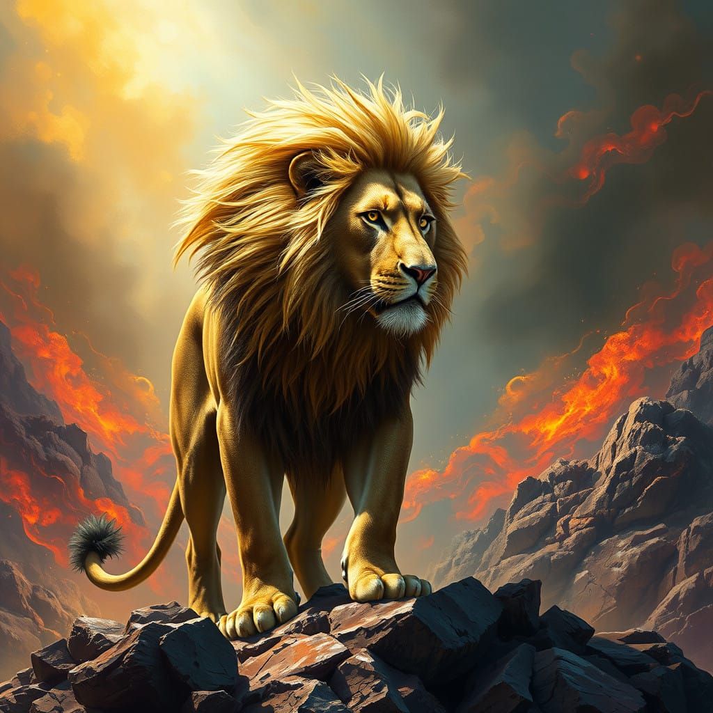 Majestic Lion in Dramatic Landscape