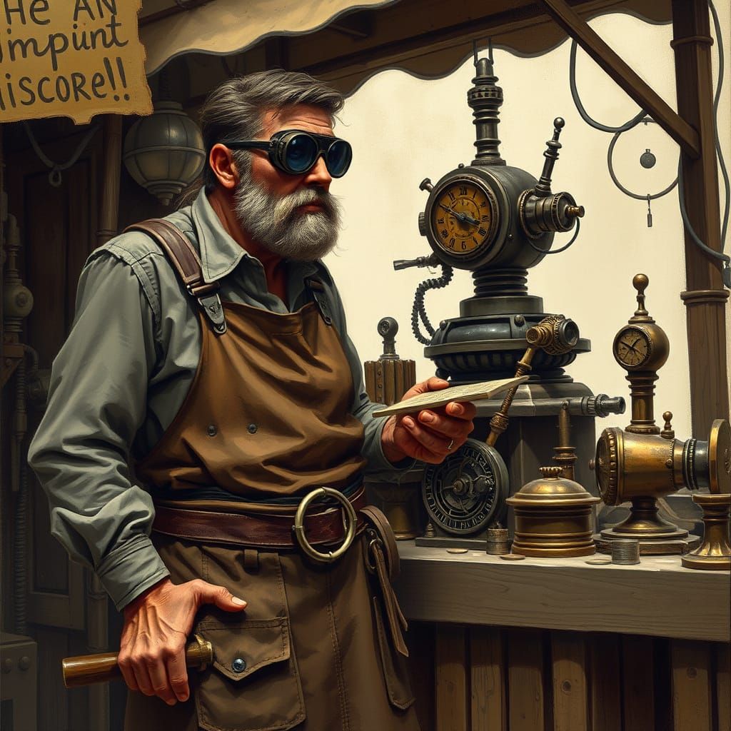 Inventor's Clockwork Dreams: A Syd Mead-Inspired Scene