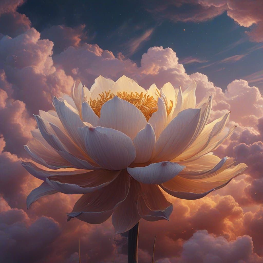 Dreamy Lotus Flower Blooms in Vibrant Oil Painting