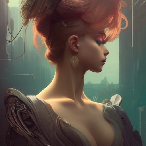 Cyberpunk Ballerina in Manga Art Nouveau Style